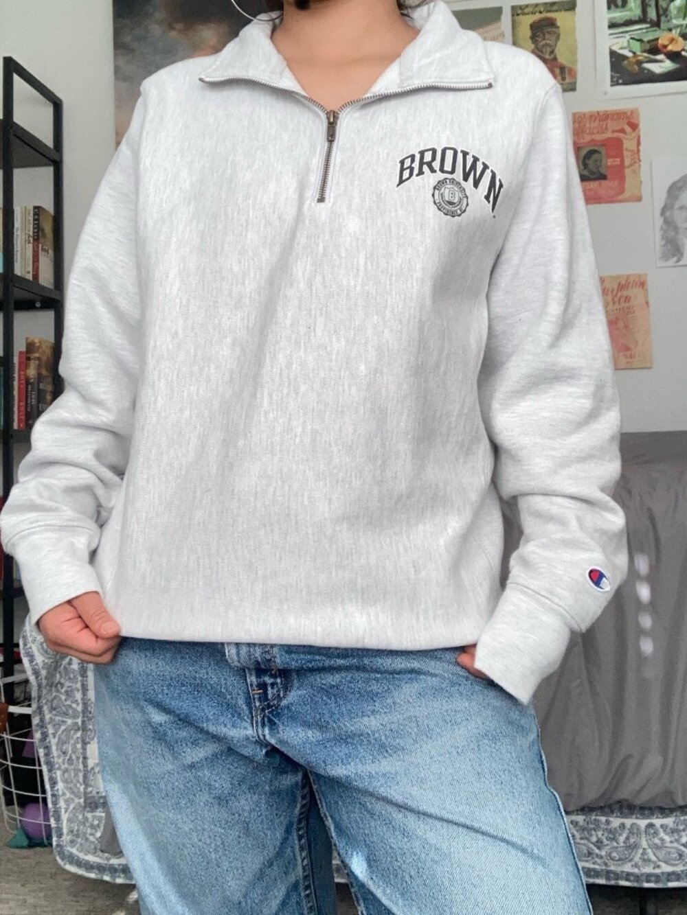 White Brown University Quarter Zip